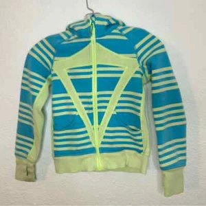 Ivivva Iviva Remix Scuba Hoodie Jacket Green Blue full zip 8 Girls - Picture 1 of 6