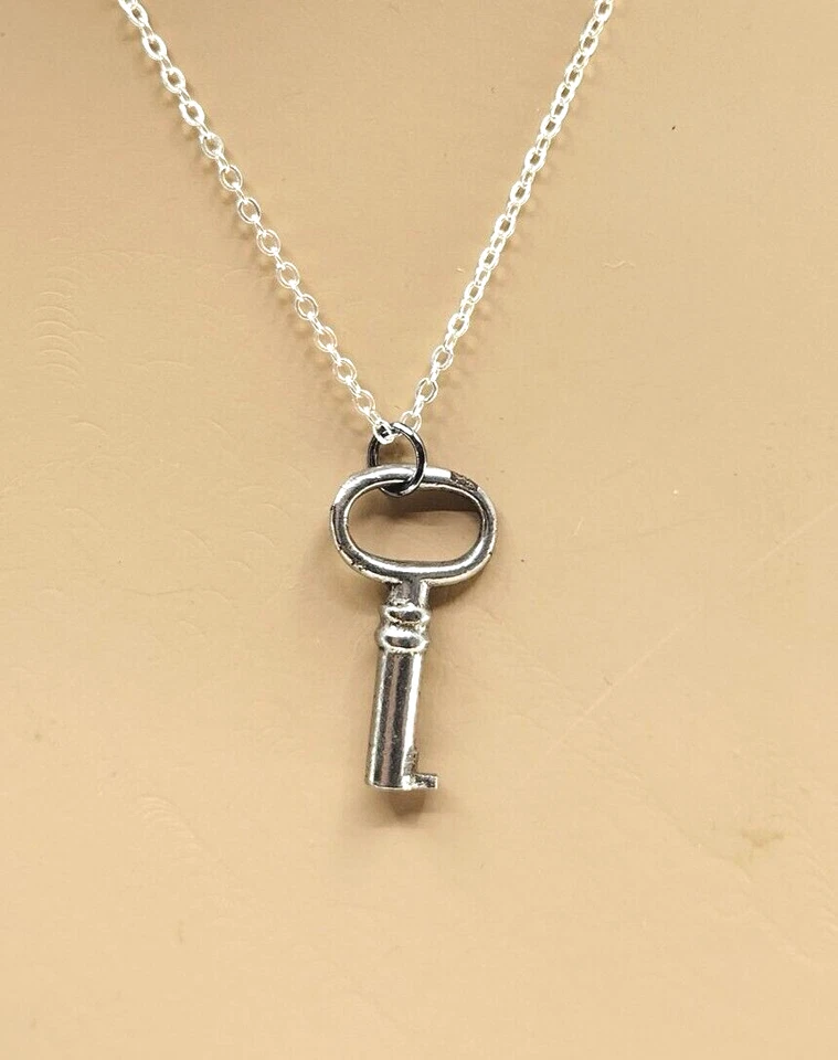 Skeleton Key Pendant Necklace Silverplated Chain 17" Collector Key To My Heart - Image 1 of 1