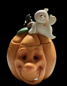 VINTAGE HALLOWEEN PUMPKIN GHOST BAT VOTIVE HOLDER - Picture 1 of 7