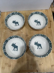 Set 4 Vintage Schalen Folk Craft MOOSE COUNTRY von Tienshan grün Schwongewear 6,5" * - Bild 1 von 11