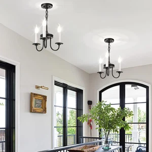 3 Lights Rustic Farmhouse Ceiling Light Fixture Candle Style Pendant Chandelier - Picture 1 of 8