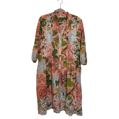 Soft Surroundings Bellicia Embroidered Midi Dress Size 1X Pink Green Floral Boho - Image 1 of 4