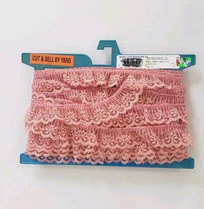 VTG Mauve Pink Ruffled Lace Trim Polyester Scalloped USA Made 1.5" Wide 30 YARD - Picture 1 of 5