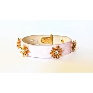 KATE SPADE "Daisy Bracelet" Pink Leather Gold Tone Crystal Flower Bracelet - Picture 1 of 6