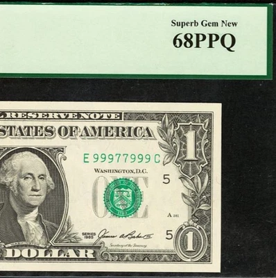 1985 $1 FRN PCG 68PPQ - Top Pop 1/0 EC Block - Radar Serial Number 99977999 - Image 1 of 4