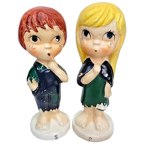 Großes blauäugiges Mädchen & Junge Figur Menschen Japan Vintage Salz & Pfefferstreuer Set - Bild 1 von 7
