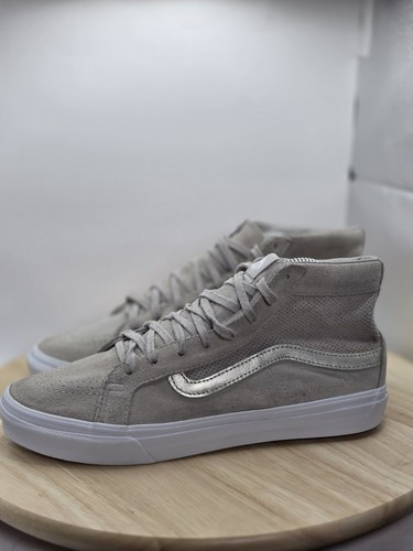 Scarpe da skate VANS Sk8 Hi Top beige argento bianco scamosciate uomo 7 5 donna 9 5