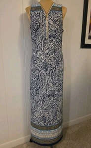 MSK ärmelloses Strick Maxikleid blau weiß Paisley Größe L - Bild 1 von 6