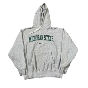 Vintage Nike Michigan State Hoodie XL Gray MSU Baggy Center Swoosh Y2K Spartans - Picture 1 of 9