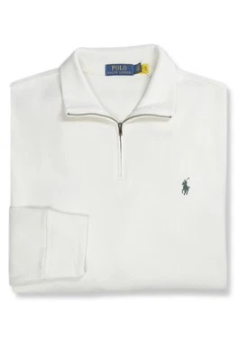Suéter Polo Ralph Lauren Para Hombres Crema Costilla Francesa Cremallera 1/4 Cremallera, Grande L PRL-324 Foto 1 de 2