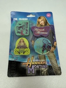 New 2007 Disney Hannah Montana 4 Count Pack Foil Erasers Miley Cyrus Icon - Picture 1 of 2