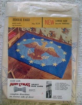 Large AUNT LYDIA'S Vintage Punch Needle Rug Foundation Americana Federal Eagle - Image 1 of 3