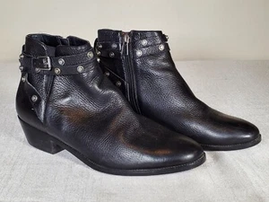 Halogen Lidia Black Leather Studded Moto Ankle Booties Side Zip Women's US 9 - Picture 1 of 13