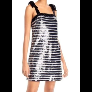 NEW AQUA Exclusive sequined striped mini dress S - Picture 1 of 12