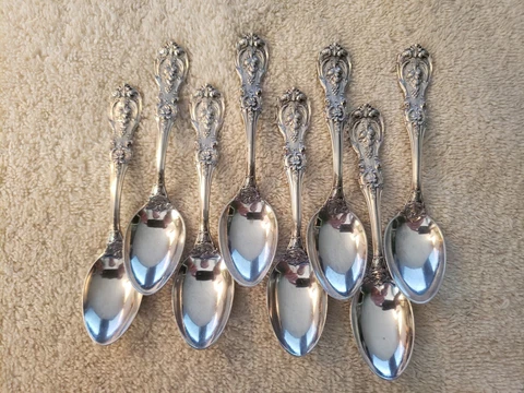 FRANCIS 1ST by REED & BARTON Sterling silver set 8 DEMITASSE SPOONS  4.25" Cover