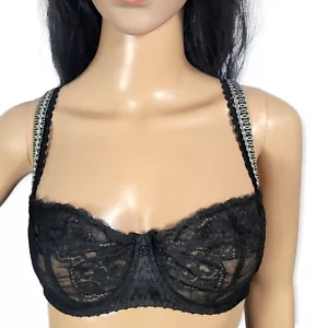 AUBADE Paris Black Lace Push-up Balconette sz 34D - Picture 1 of 7