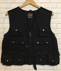 Vintage Ralph Lauren Women's Canvas Utility Fishing Hunting Black Field Vest L - Picture 1 of 18