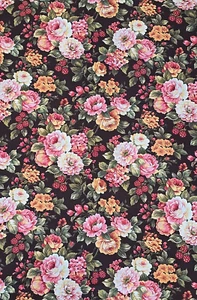 STUNNING! Fabri-Quilt HAMPTON ROSE Black Pink Orange Floral Fabric 3yds - Picture 1 of 3