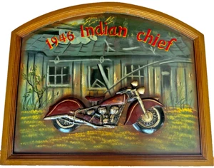 1946 Indian Chief Motorcycle 20" X 24" Wood 3d Hand Painted Sign Vintage - Picture 1 of 10