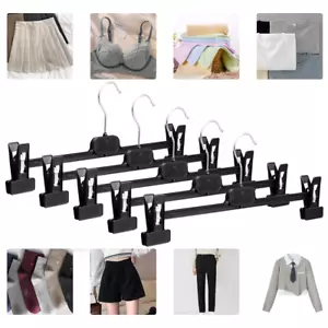 Clothes Coat Hangers 36cm Strong Black Plastic & Adjustable Clips Trousers Skirt - Picture 1 of 75