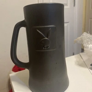 Vintage PLAYBOY 1970'S Beer Stein Embossed Logo Bunny Glass Bottom Mug Gray - Picture 1 of 9