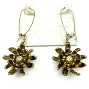 Jessica Simpson Flower Dangle Earrings Bronze Metal Floral Ladies Rhinestone - Picture 1 of 5
