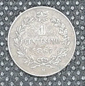 1867 M Italy 1 Centesimo Copper Coin - KM# 1.1 - Fine - # 24336 - Picture 1 of 2