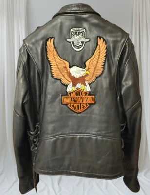 California Creations Leathers Motorcycle Jacket Harley Davidson Patches  Size 50 - Image 1 of 4