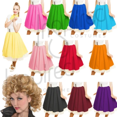 GIRLS SANDY SKIRT Plain 1950s Costume Circle Skirt Rock and Roll GREASE COSTUME - Image 1 of 4