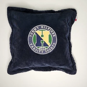 Tommy Hilfiger 16in Blue Corduroy Throw Pillow Accent Decorative Square Varsity - Picture 1 of 8
