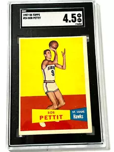 1957 Topps Basketball #24 Bob Pettit SGC 4.5  (ROOKIE)  ST. Louis Hawks - Picture 1 of 2