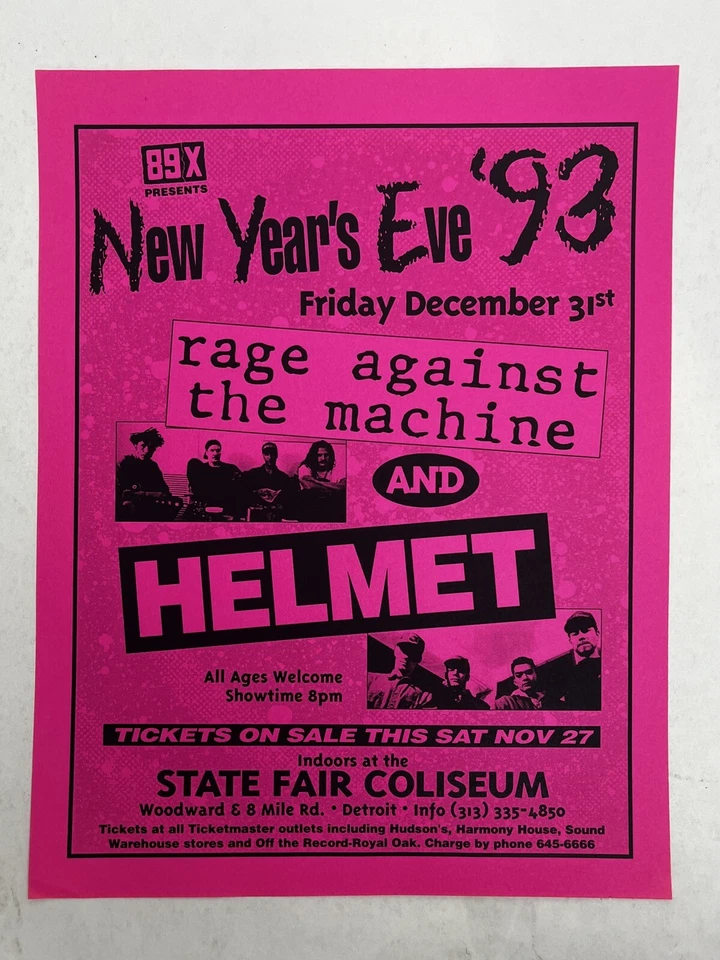 RAGE AGAINST THE MACHINE Detroit ’93 HELMET ORIGINAL concert FLYER poster - Image 1 of 1