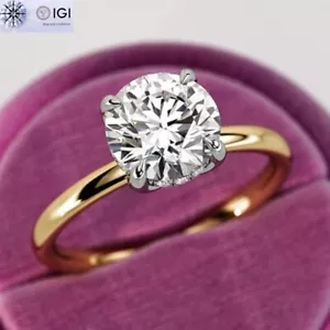 2.5Ct Round F VS1 IGI Lab Grown Diamond Engagement Ring Solid 14K Two-Tone Gold - Picture 1 of 10