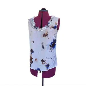 Kenar Silk/Cotton Watercolor Floral Ruffle Trim Lightweight Top Blouse sz M - Picture 1 of 4