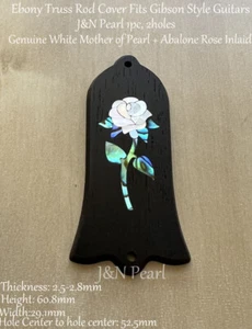 MOP+Abalone Rose Inlaid Ebony & Rosewood Truss Rod Cover Fits Gibson Gutiars - Picture 1 of 13