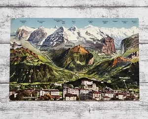 AK Interlaken Jungfrau Mönch Schreckhorn Berge Stadt Ansichtskarte alt Postkarte - Picture 1 of 2