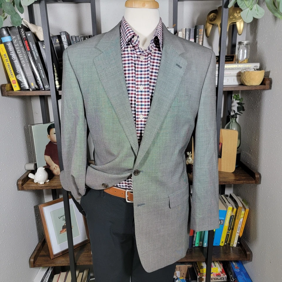 Abrigo Blazer Deportivo Ralph Lauren Para Hombre Dos Botones Gris Lana Ojo de Pájaro Talla 42L Foto 1 de 4