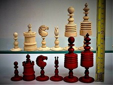 Rare large (King=100mm/4") antique early 19th c.'Barleycorn' bone Chess Set. 