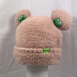 Girl’s Pink DEIGN Frog Knit Beanie, Cotton & Polyester, One Size Fits Most, Warm - Picture 1 of 5