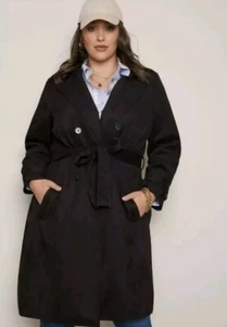 Womens Black Trench Coat Plus Sz 18 Jacket Longline Faux Suede  - Picture 1 of 2