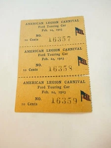 3 Stück American Legion Carnival Ford Tourenwagen Tombola Tickets 24.02.1923 - Bild 1 von 5