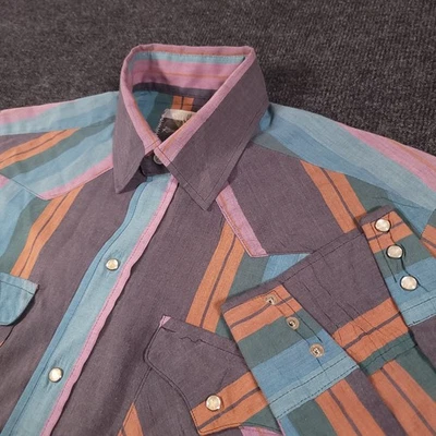 Ranch and Town Panhandle Slim Western Striped Snap Button Shirt Multicolor 16x33 - Image 1 of 4
