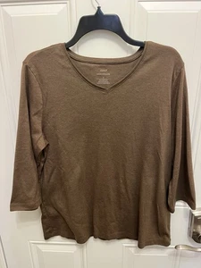 Top de mujer CJ Banks marrón chocolate manga 3/4 cuello en V talla X - Imagen 1 de 5