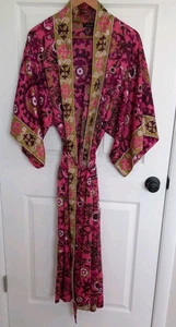 Natori Kimono Style Robe Medium Belt, Pockets Pink & Green - Picture 1 of 8