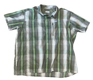Camisa Columbia Sportswear Para Hombres Verde Gris Manga Corta A Cuadros Botón Talla 2XL - Imagen 1 de 6