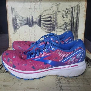 Size 7.5 b(med.) Brooks Ghost 14 Fuse Pink/Blue Running Shoes Womens 1203561B656 - Picture 1 of 20