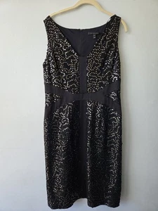 David MEISTER black Sheath Dress V-Neck  Gold Sequins Size 12 - Picture 1 of 9