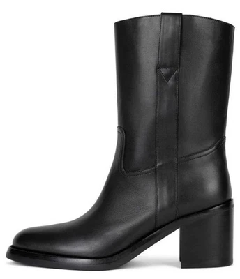 Jeffrey Campbell Desert Me Stacked Western-Inspired Mid-Calf Boot Black New 8.5 - Image 1 of 4