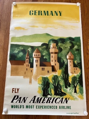 Cartel de Aerolínea Kauffer 42x28 Panamericana Alemania Panamericana Años 50 Original Raro De Colección Foto 1 de 4
