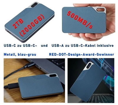 Intenso TX100 2 TB Externe SSD /  Grau-Blau 3826470 / USB-C® (USB 3.2 Gen 1) NEU - Bild 1 von 3